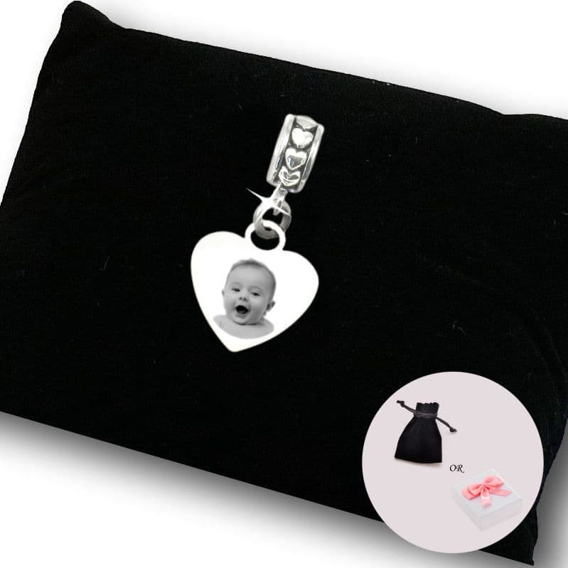 Engraved Photo Charm Heart on Heart Bail | Charming Engraving