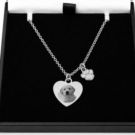 Engraved Photo Necklace with Paw Pendant. Any Pet Engraved