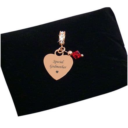 Engraved Rose Gold Charm for Godmother with Birthstone