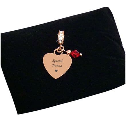 Engraved Rose Gold Charm for Nanna with Birthstone