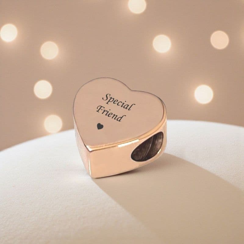 Engraved Rose Gold Heart Charm Bead for Special Friend | Charming Engraving