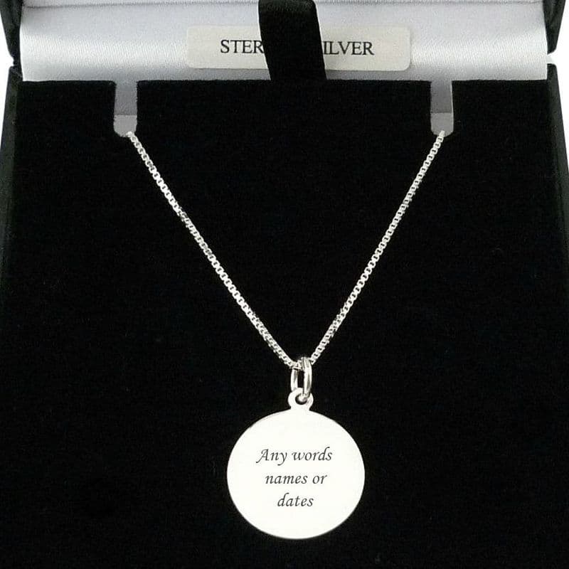 Engraved Round Pendant Necklace .925 Sterling Silver | Charming Engraving