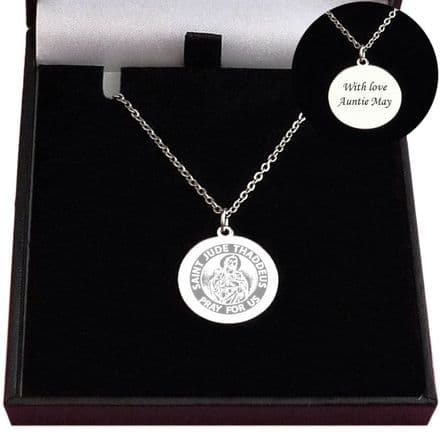 Engraved Saint Jude Necklace, Silver Stainless Steel, Can be Personalised, Religious Gift