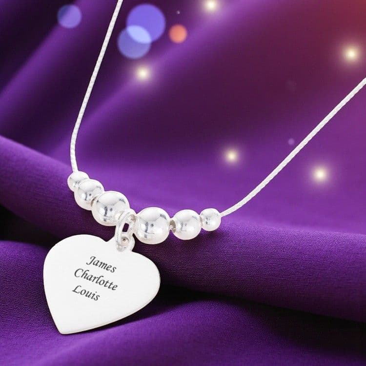 Engraved Silver Beads Necklace | Charming Engraving