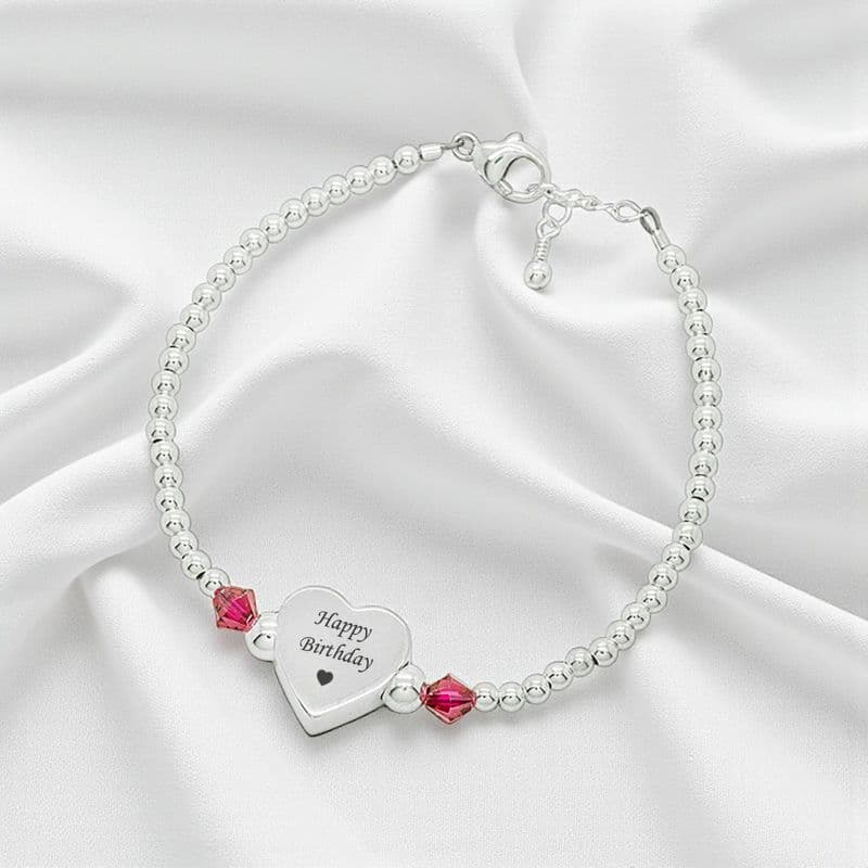 Engraved Silver Charm Bead Birthstone Bracelet | Charming Engraving