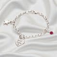 Sterling Silver Engraved Heart Bracelet with Birthstone and Star Charm | Charming Engraving