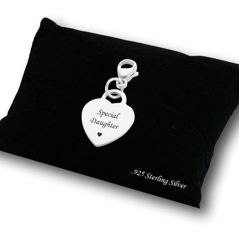 Engraved Silver Heart Charm, Special Daughter, with lobster Clasp | Charming Engraving