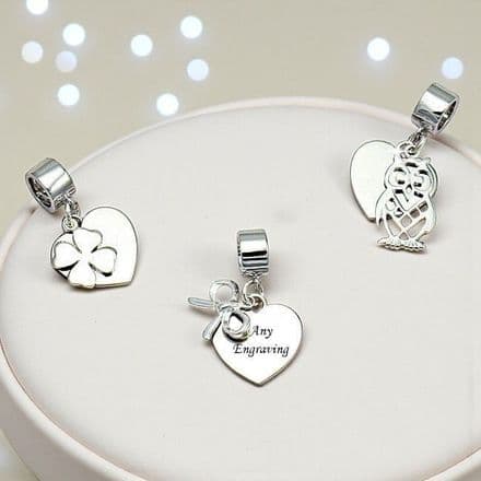Engraved Silver Heart on Bail, Choice of Charms
