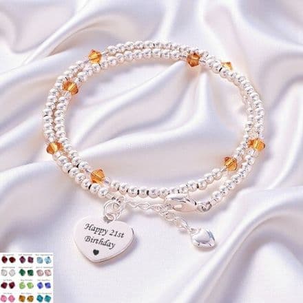 Engraved Silver Wrap Bracelet with Birthstones