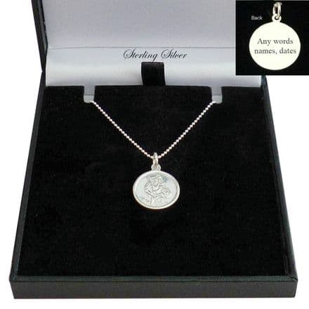 Engraved Small Saint Christopher Necklace, 925 Silver, Personalised for Boys