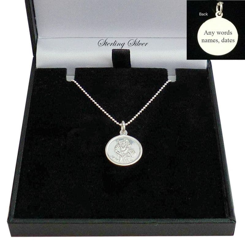 Engraved Small Saint Christopher Necklace, 925 Silver, Personalised for Boys| Charming Engraving