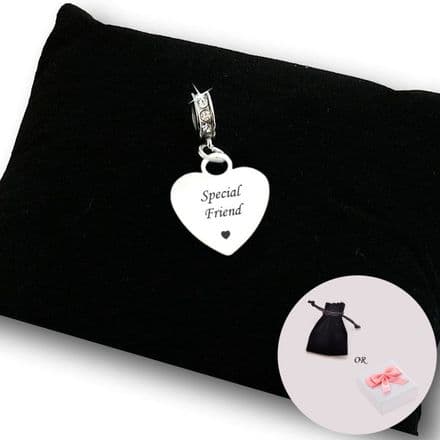 Engraved Special Friend Heart Charm with Crystals