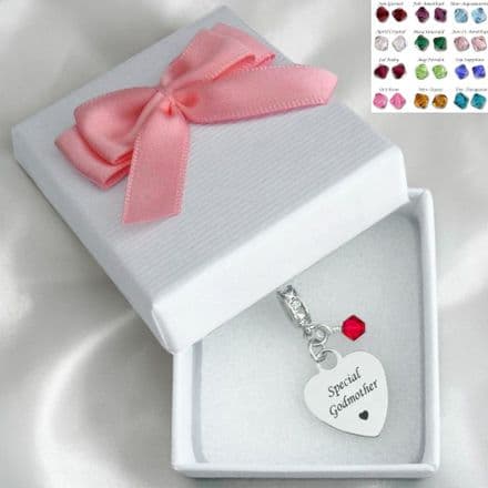 Engraved Special Godmother Charm with Birthstone