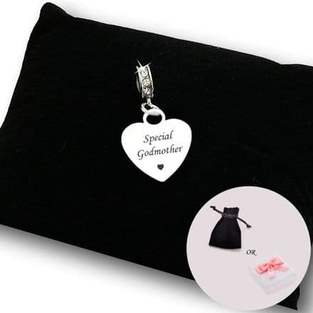 Engraved Special Godmother Heart Charm on Bail