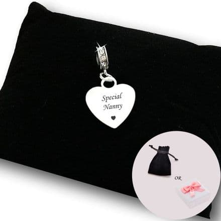 Engraved Special Nanny Heart Charm on Bail