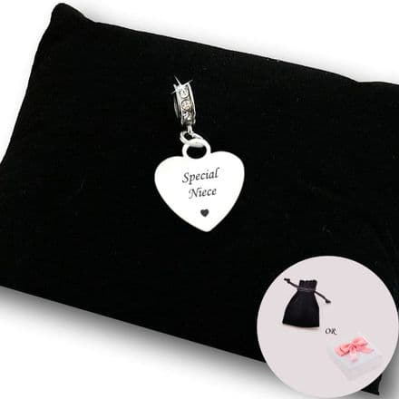 Engraved Special Niece Heart Charm with Crystals