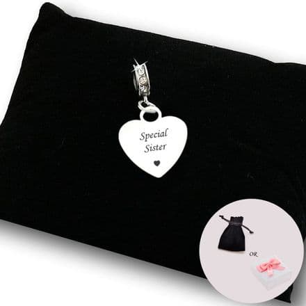 Engraved Special Sister Heart Charm for Bracelet