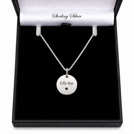 Engraved Sterling Silver Disc Necklace, Personalised Round Pendant