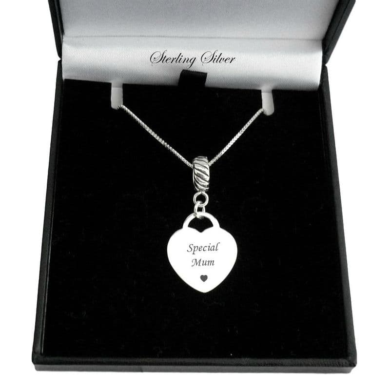 Engraved Sterling Silver Heart Necklace on Bail | Charming Engraving