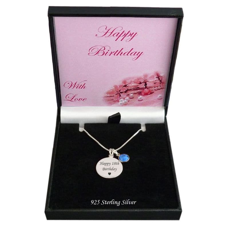 Engraved Sterling Silver Round Pendant Necklace with Birthstone | Charming Engraving