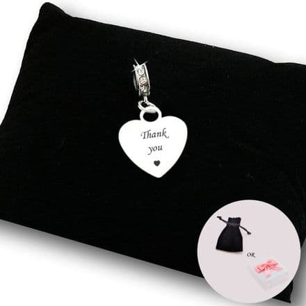 Engraved Thank You Heart Charm with Crystals
