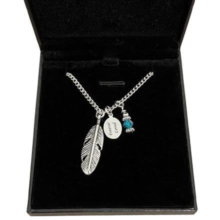 Feather and Birthstone Necklace with Engraving