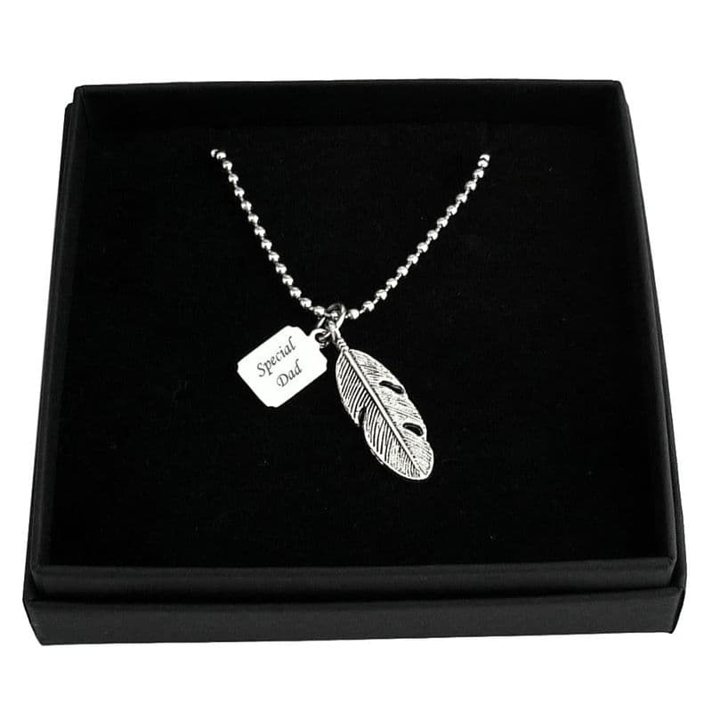 Feather Necklace with Personalised Tag | Charming Engraving