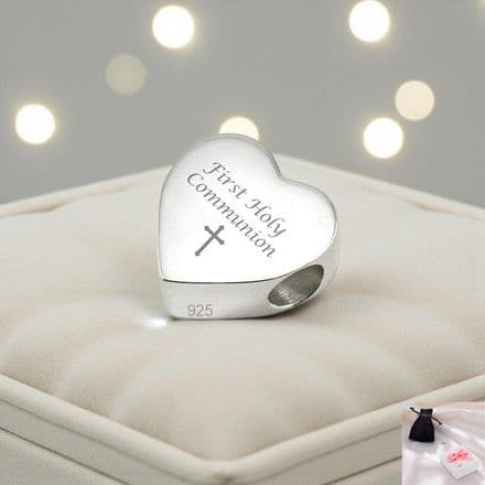 First Holy Communion, Engraved Charm Bead, Stg Silver