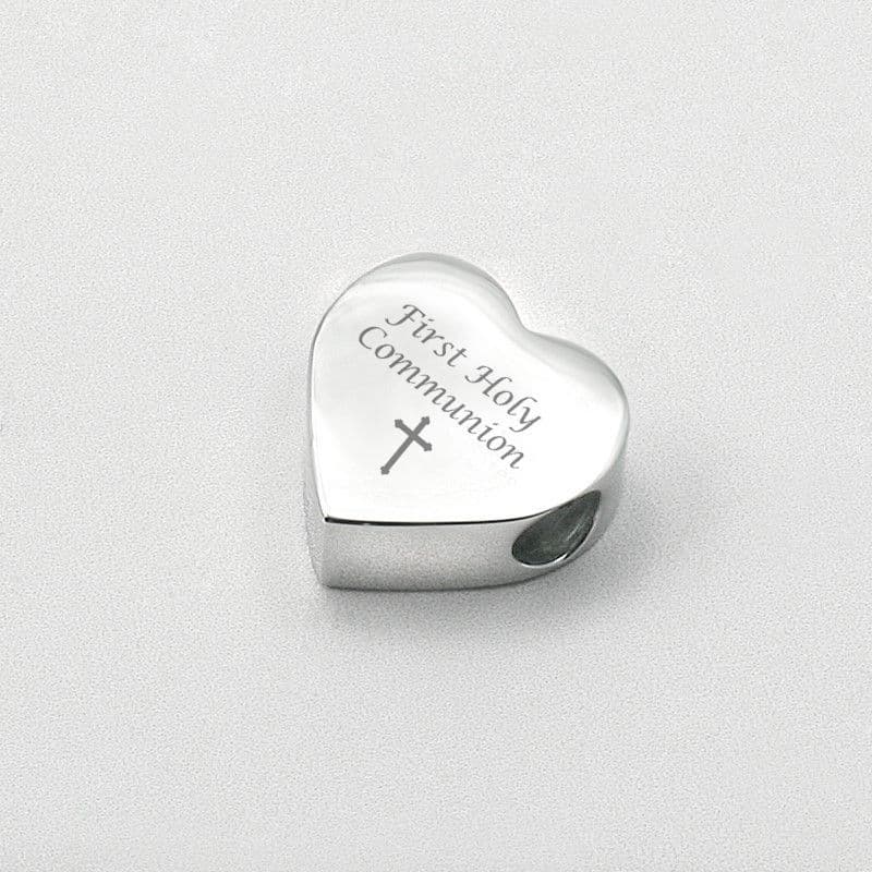 First Holy Communion Engraved Steel Heart Bead | Charming Engraving
