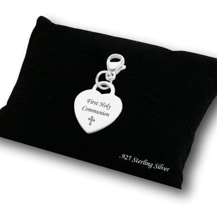 First Holy Communion Sterling Silver Heart, on Lobster Clasp