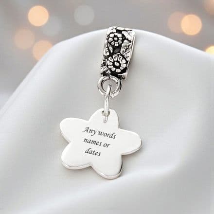 Flower charm Sterling Silver fits Pandora, Any Engraving