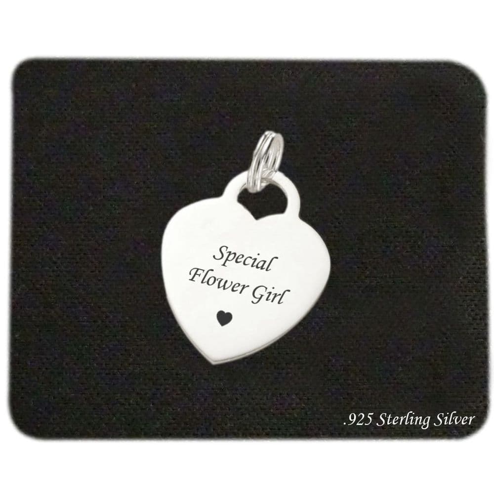 Flower Girl Heart Charm Sterling Silver Charming Engraving