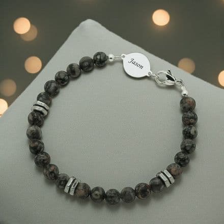 Fossil Agate Bracelet with Engraving for Man or Boy