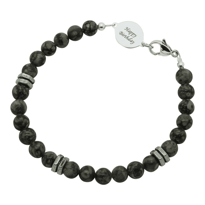 Fossil Agate Bracelet with Engraving for Man or Boy | Charming Engraving