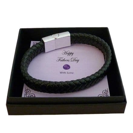 Gift Boxed for Father's Day, Black Leather Bracelet for a Man