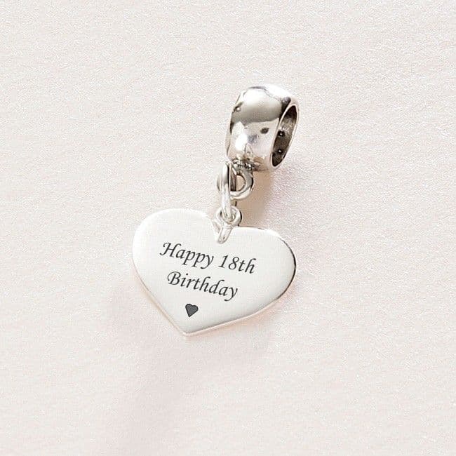 Happy 18th Birthday Sterling Silver Heart Charm Fits Pandora Charming Engraving