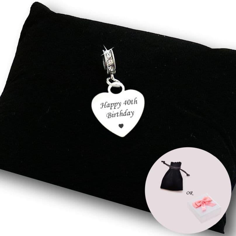 Happy 40th Birthday Bracelet Charm Charming Engraving