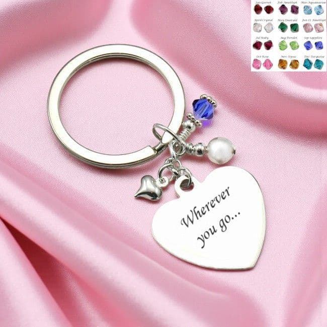 Birthstone & Pearl Bracelet with Engraved Heart | Charming Engraving