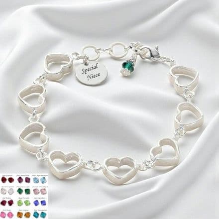 Heart Chain Bracelet with Birthstone and Engraving