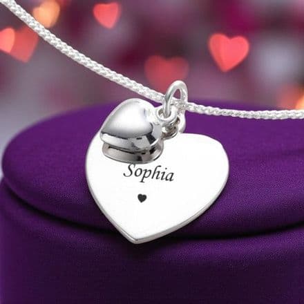 Heart Charm on Heart Necklace - Sterling Silver