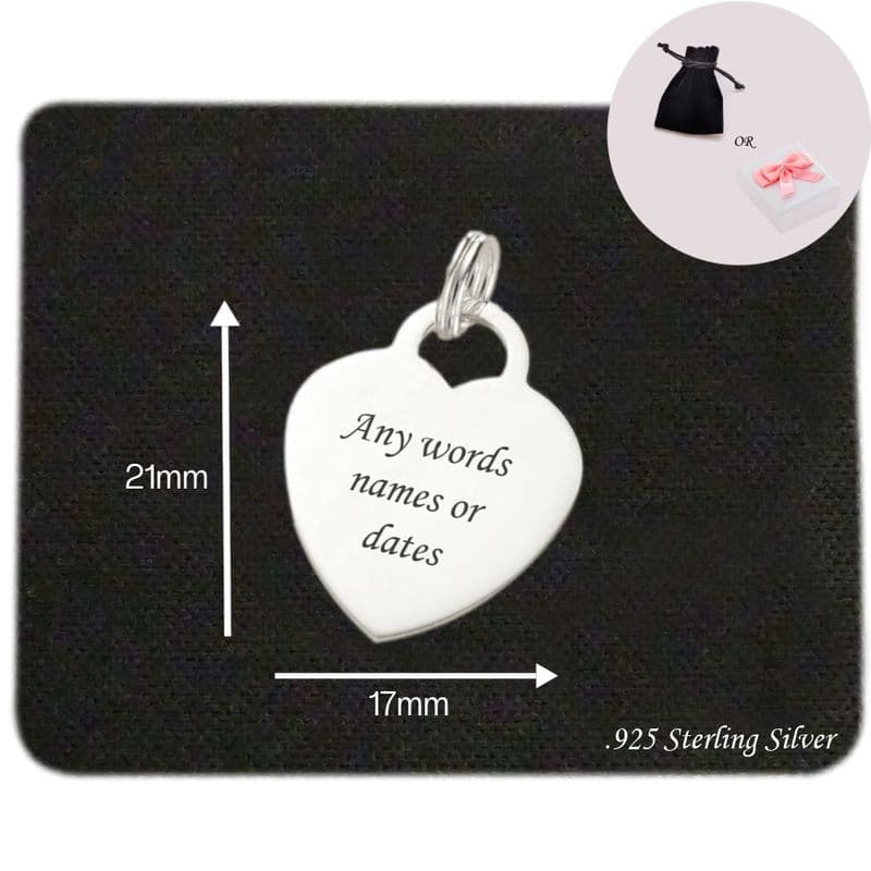 Heart charm Sterling Silver, Any Engraving | Charming Engraving