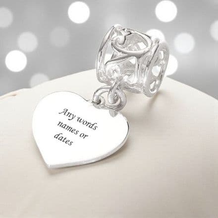 Heart charm Sterling Silver fits Pandora, Any Engraving