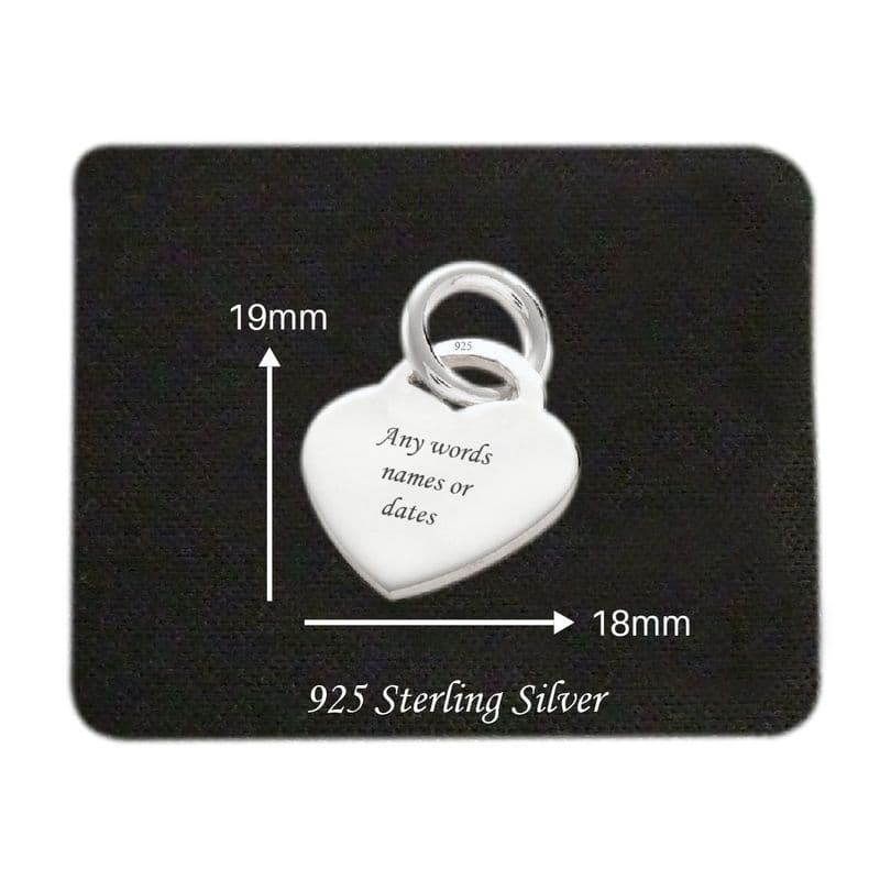 Heart charm Sterling Silver with Engraving | Charming engraving