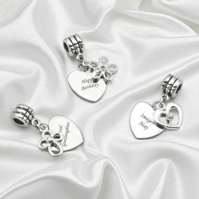 Heart charm with Flower, Cross or Heart, Any Engraving | Charming Engraving
