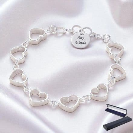 Heart Link Chain Bracelet with Free Engraving.