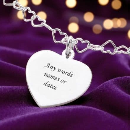 Heart Link Necklace with Engraved Heart, Sterling Silver