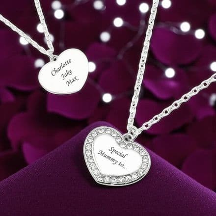 Heart Necklace with Engraving and Crystals
