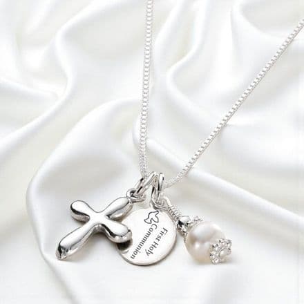 Holy Communion Necklace with Engraved Tag for Girls