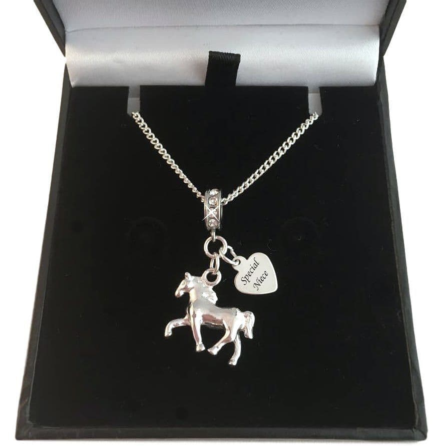Horse Necklace with Engraved Silver Tag Charming Engraving