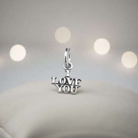 I Love You Charm, Sterling silver on Lobster, Ring or Bail